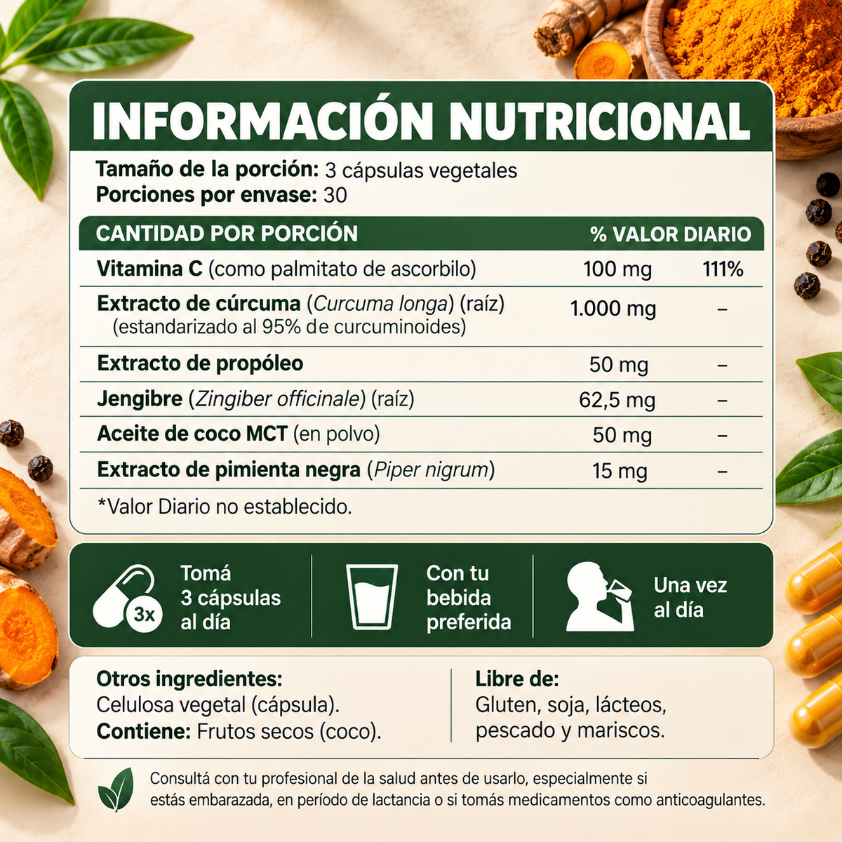 Cápsulas de Curcumina 95% | Apoyo para articulaciones y movilidad